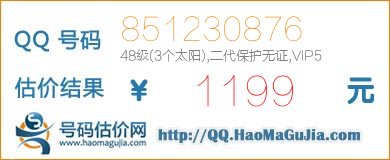 QQ号码851230876值1199元